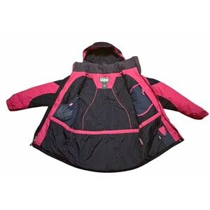 L.L. BEAN Jacket Women Medium Pink Zip Button Pockets Hooded Ski Snowboarding